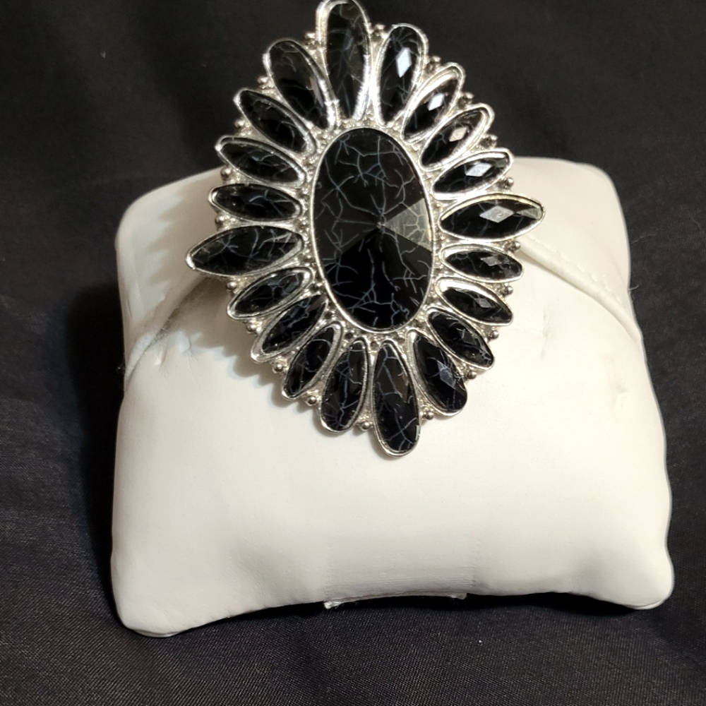 Sterling Silver Black Onyx Artisan Ring large adjustable